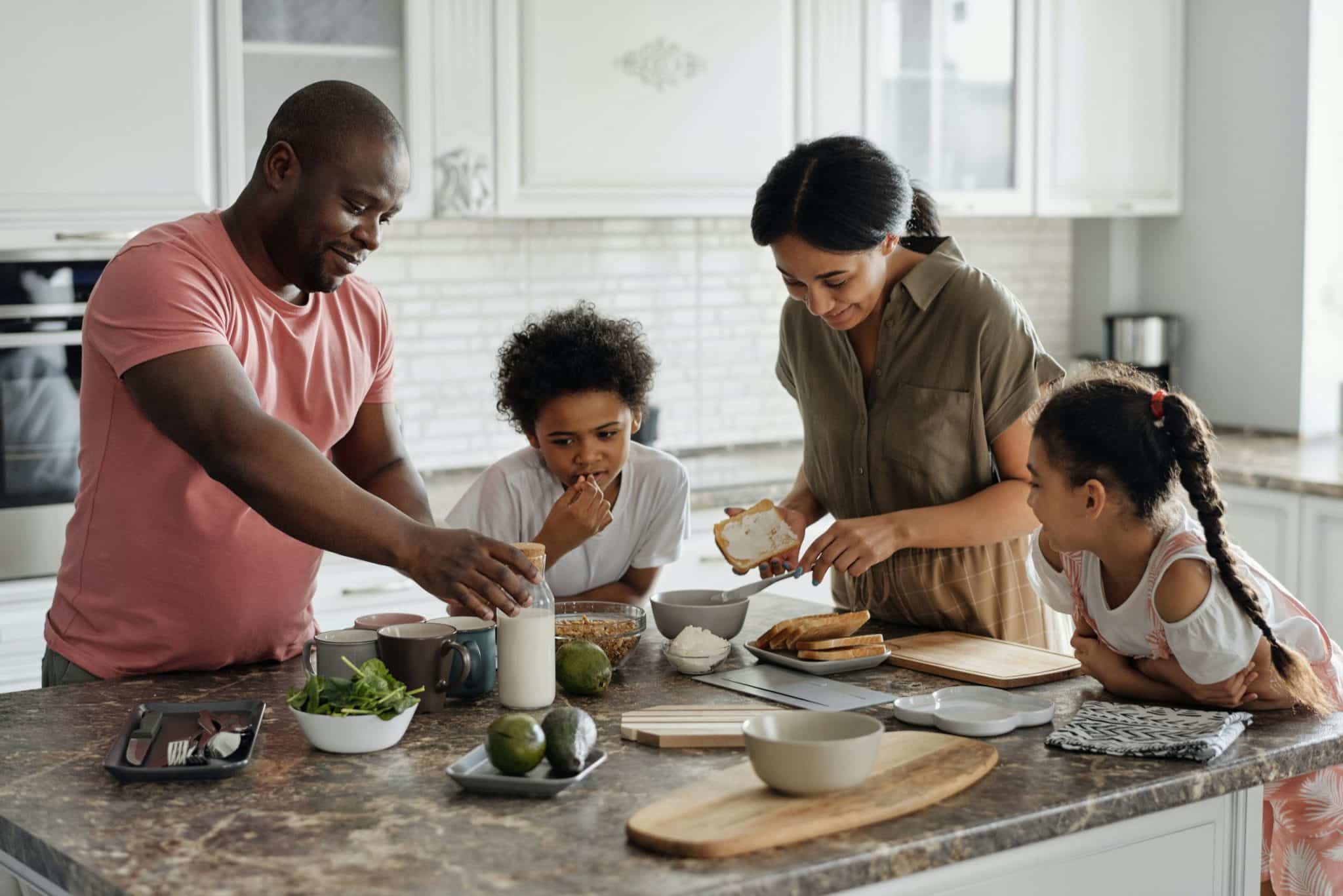 A group of family eating breakfast